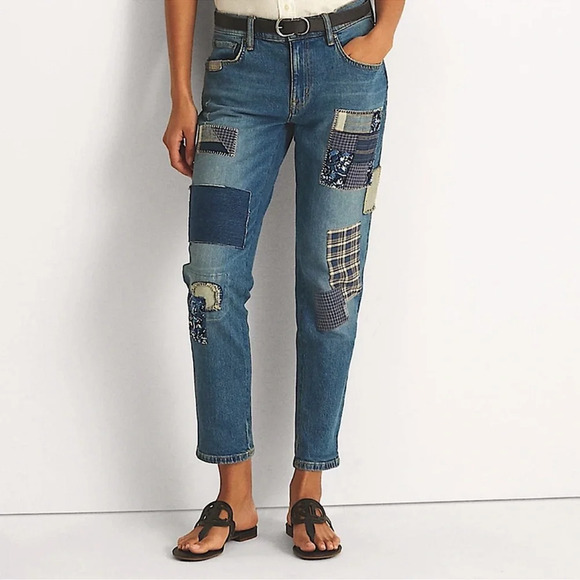 NWT Ralph Lauren Patchwork Stretch Relaxed Taper Denim Jeans Size 6 - Picture 2 of 12